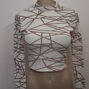 Women's Y2K Fairy Abstract Mesh Sheer Crop Top Small Long Sleeve